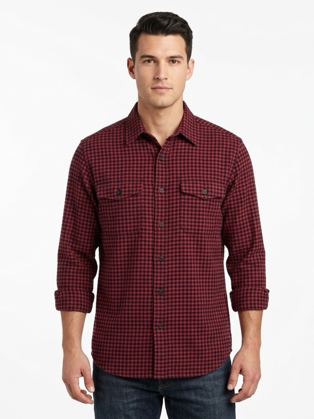 VTG L.L. Bean Buffalo Plaid Flannel Shirt Mens Large Red Black Made in USA L